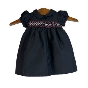 Oshkosh B’gosh Baby Girls Black Smocked Floral Embroidered Dress Size 9M Boho